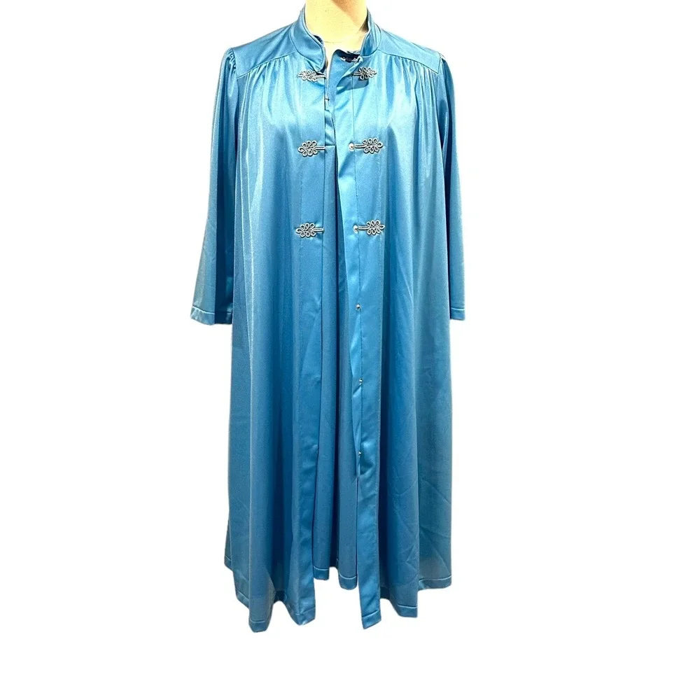Rare‎ Vintage Women's Shadowline Robe Gown Robin Blue Set Mandarin Sz Small